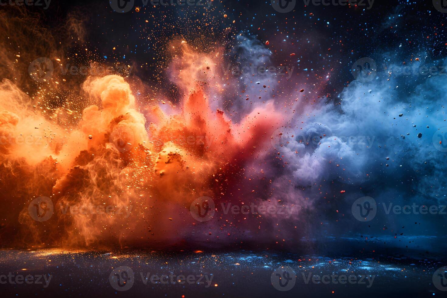 Vibrant Explosion of Colorful Dust Particles in Dark Background Abstract Art for Design, Print, and Posters photo