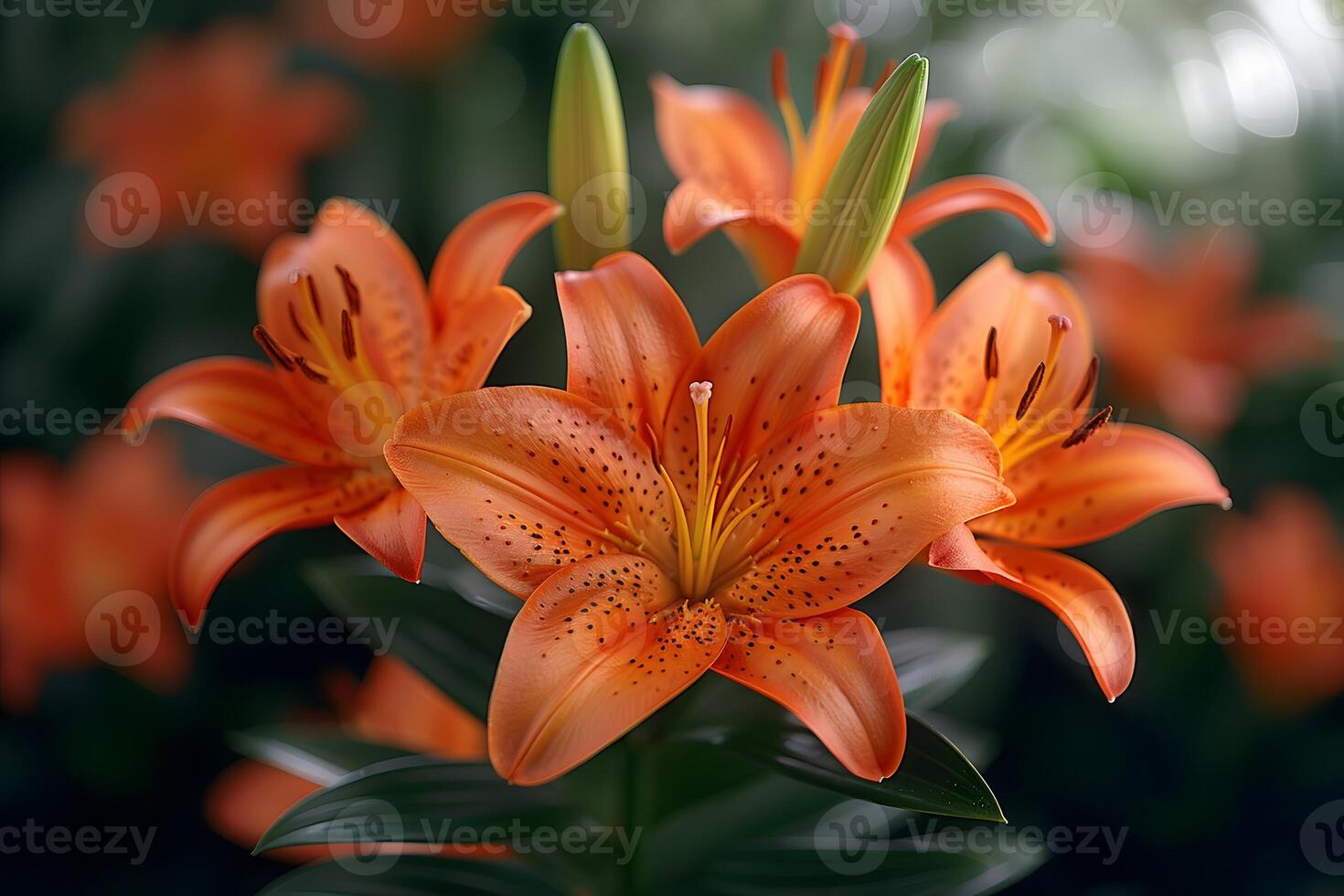 Vibrant Orange Lilies Blooming in Garden for Nature Prints and Botanical Decor photo