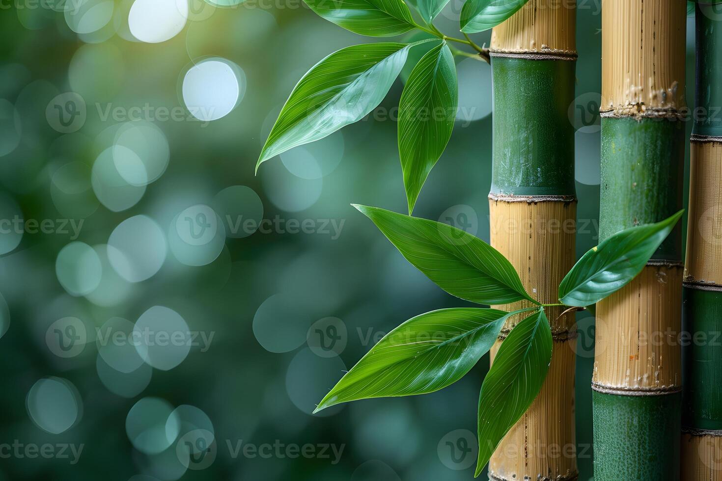 Close-up of Bamboo Stalks and Leaves in a Lush Green Garden Nature, Growth, and Serenity Theme for Environmental Design photo