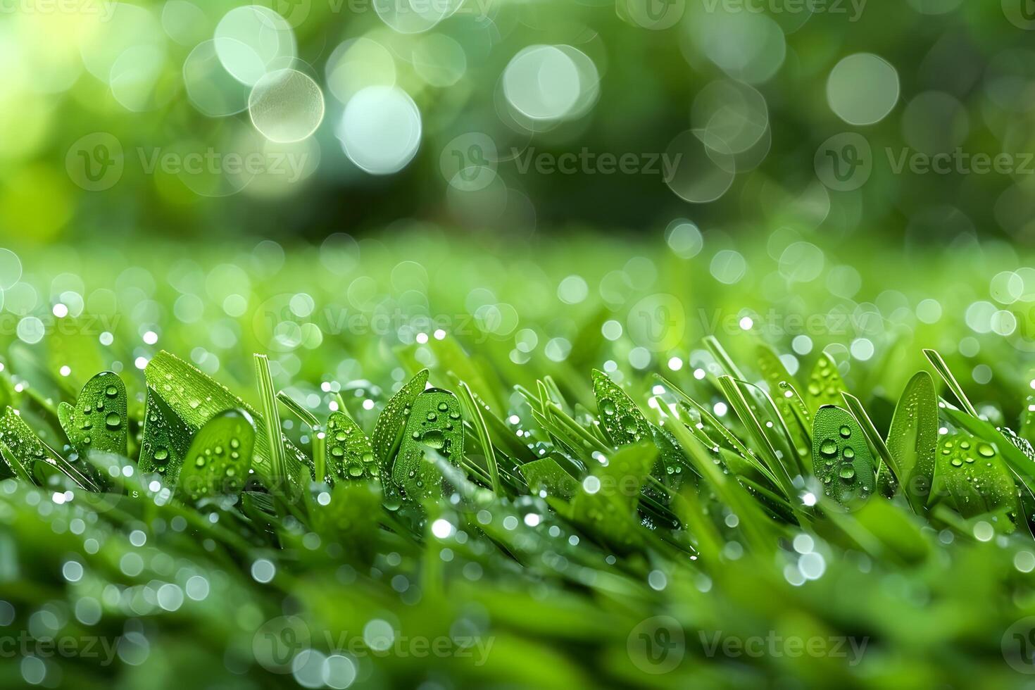 Close-up of Dew-Covered Grass Blades in Sunlight Nature's Fresh Morning Dewdrops - Ideal for Posters and Backgrounds photo