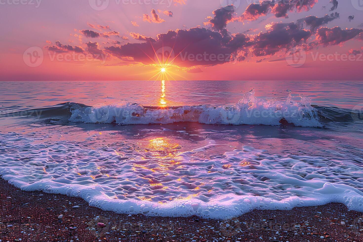 Beautiful Sunset over Ocean Waves Tranquil Beach Scene for Posters and Wall Art photo