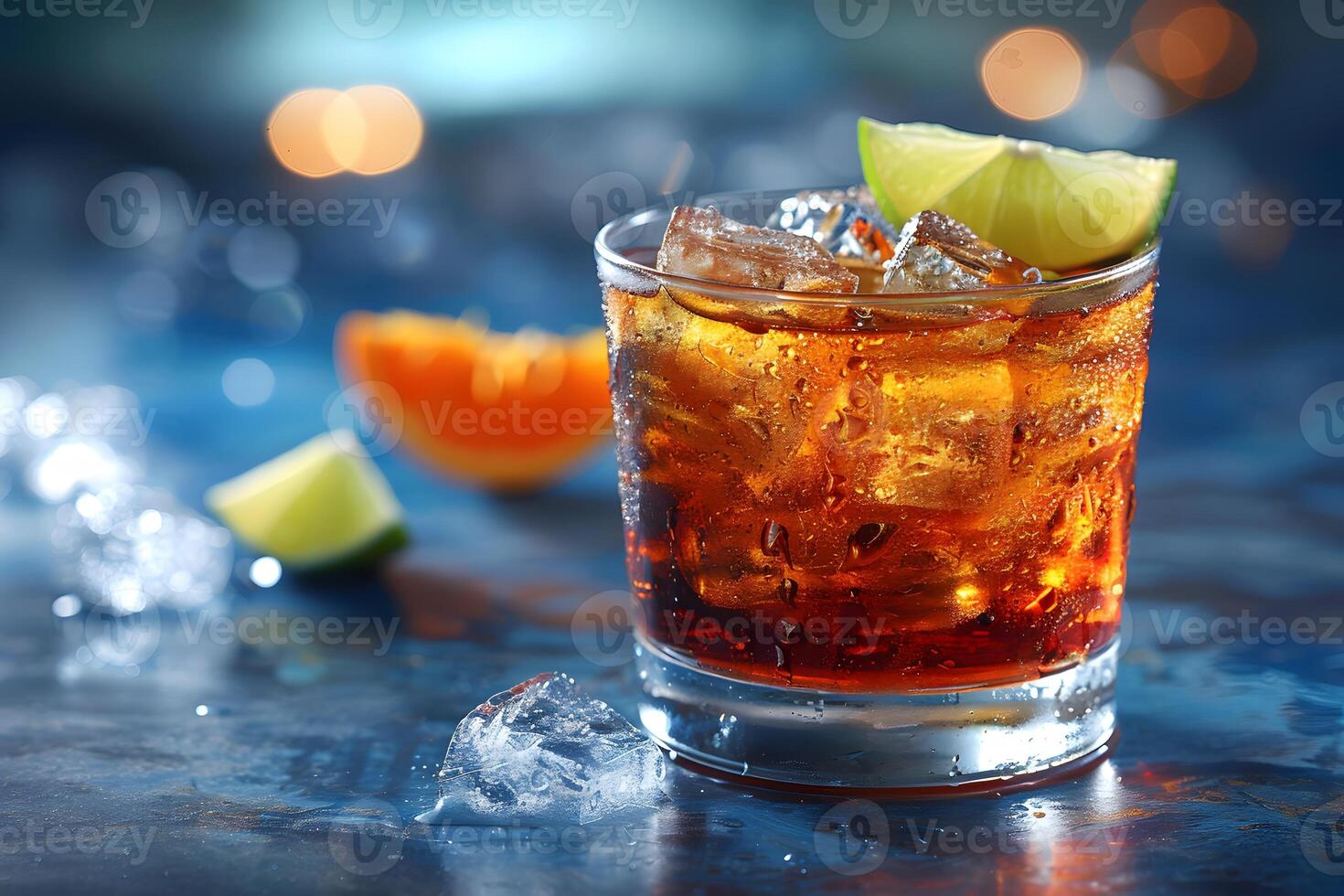 Refreshing Summer Cocktail with Ice, Lime, and Orange Slices - Perfect for Summer Themes photo
