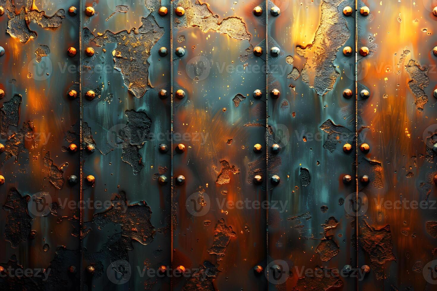 Industrial Aged Metal Wall Texture with Rivets for Design Projects, Posters, or Prints photo