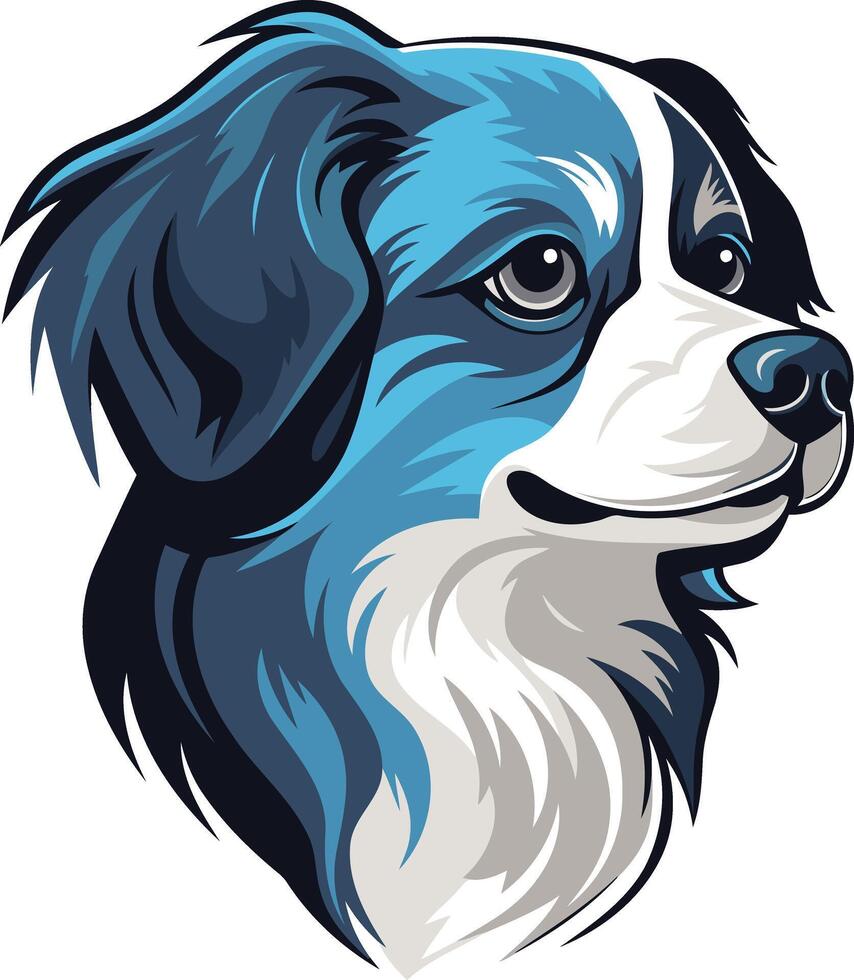 Cute, cartoon-style illustration of a blue and white dog's head vector