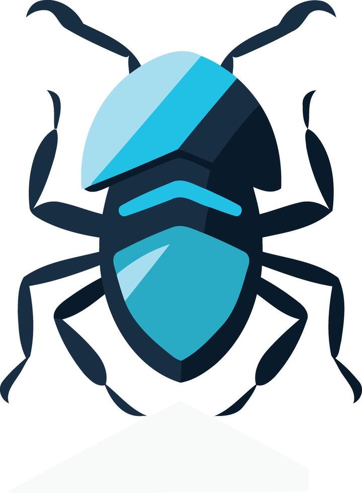 Blue and black bug icon, stylized and simplified vector