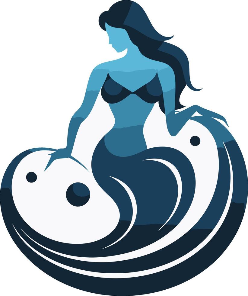 Stylish mermaid logo with abstract wave design vector
