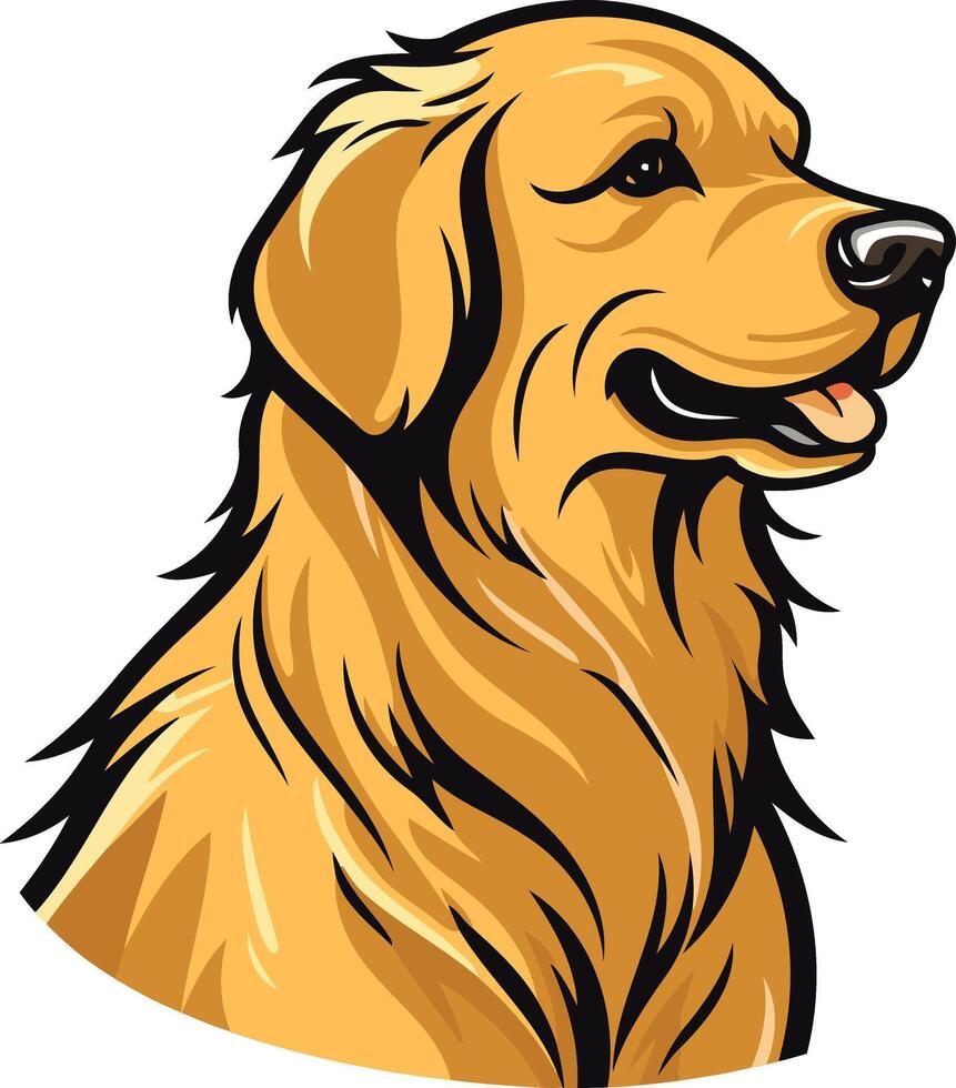 A friendly cartoon golden retriever, looking to the right vector