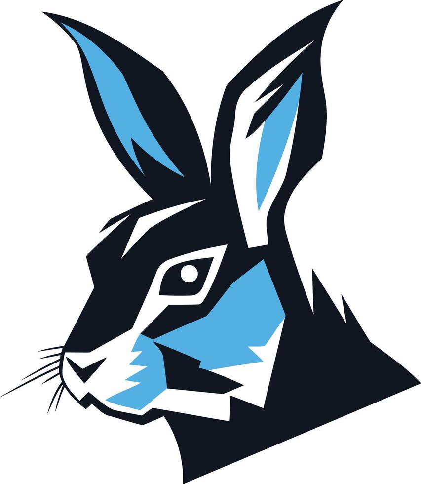 Stylized rabbit head logo design in black and blue, perfect for a sports team, gaming brand, or tech company vector