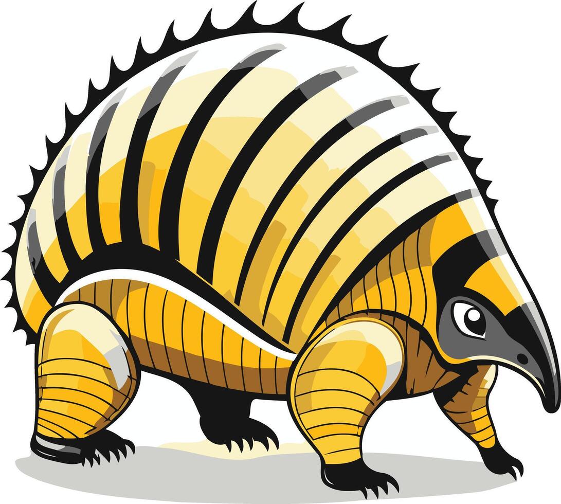Cute cartoon armadillo with yellow and black striped shell vector