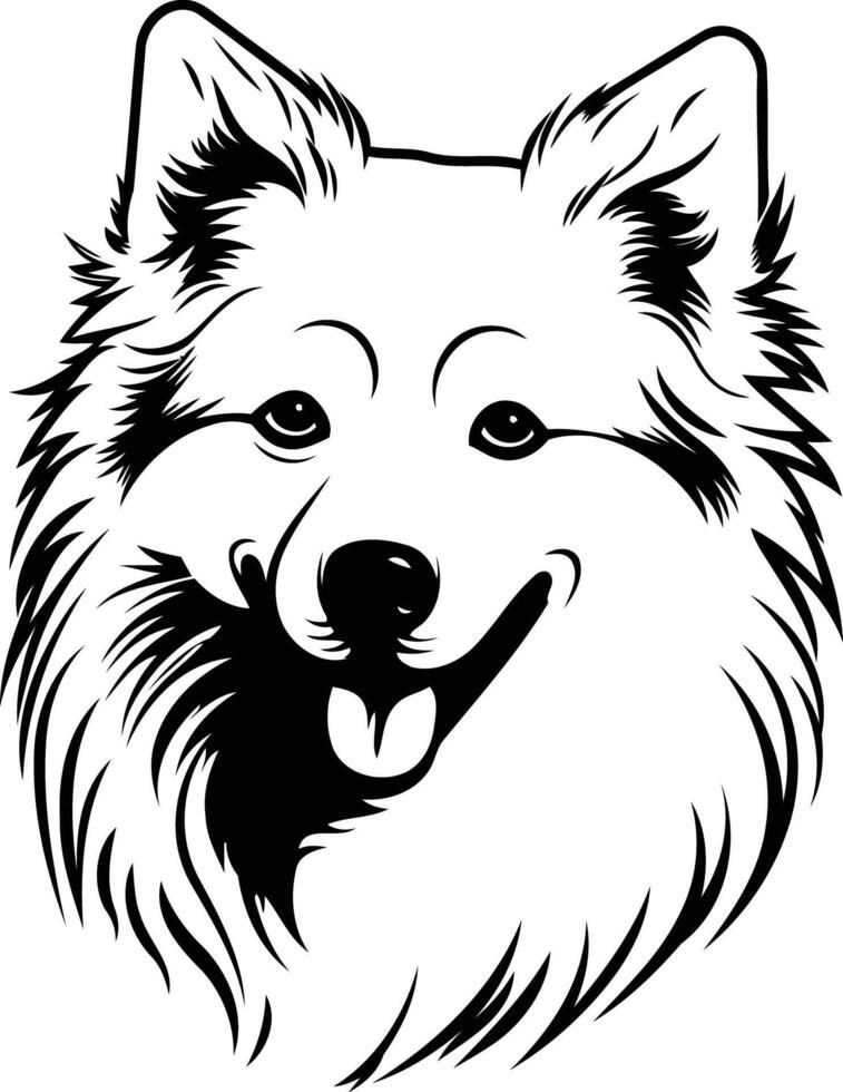 A simple, black and white line art illustration of a smiling dog vector
