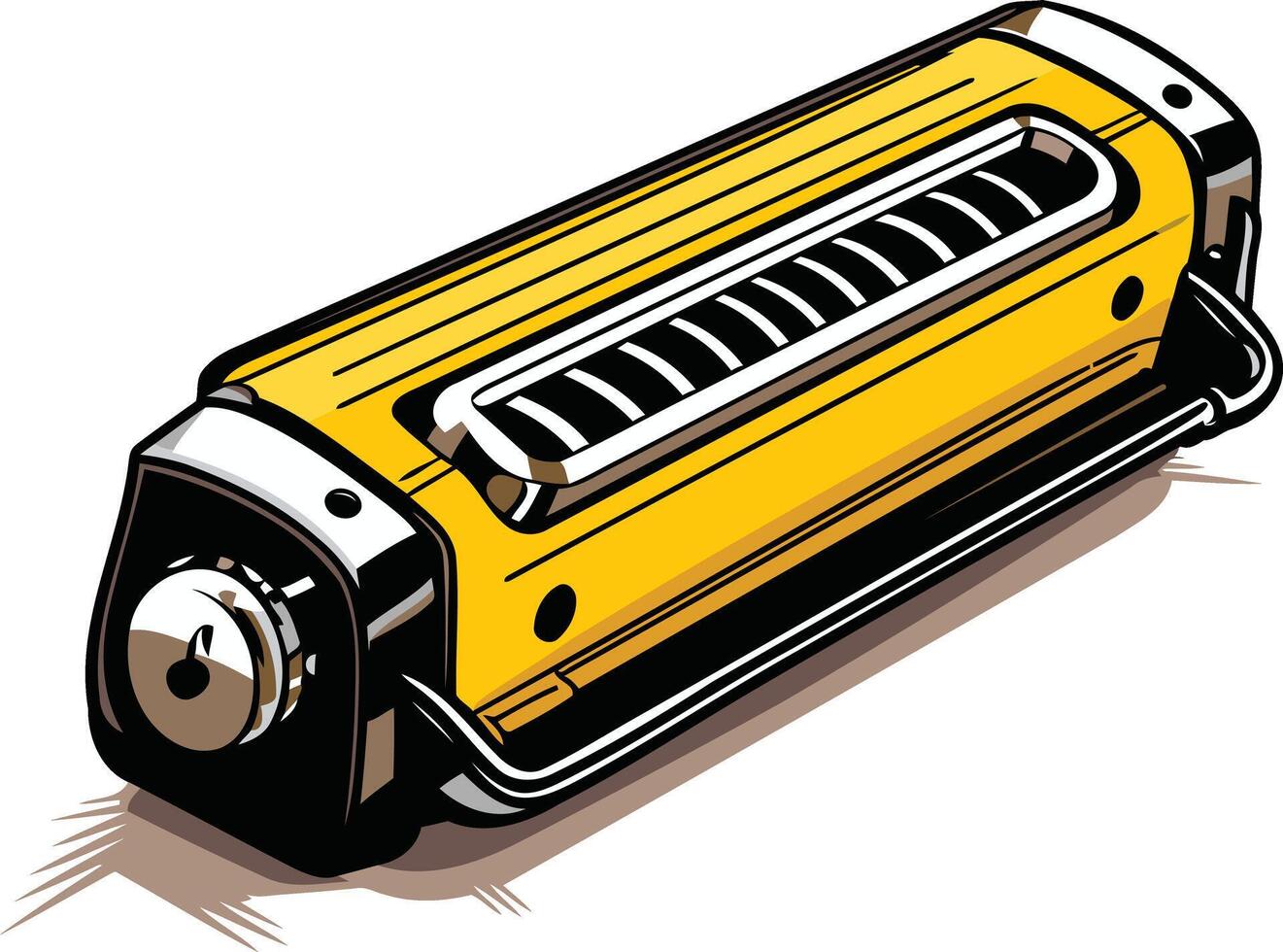 A detailed illustration of a futuristic, yellow tool or gadget with a sleek, industrial design vector
