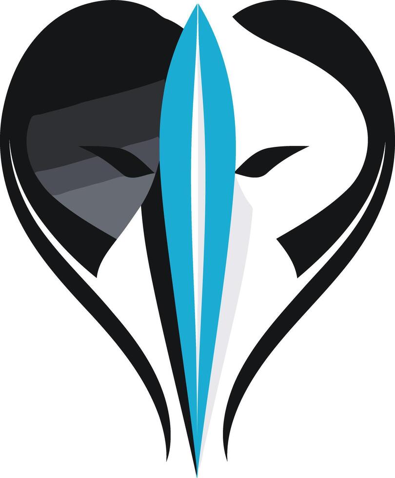 Abstract heart logo design featuring a blue and white blade shape vector