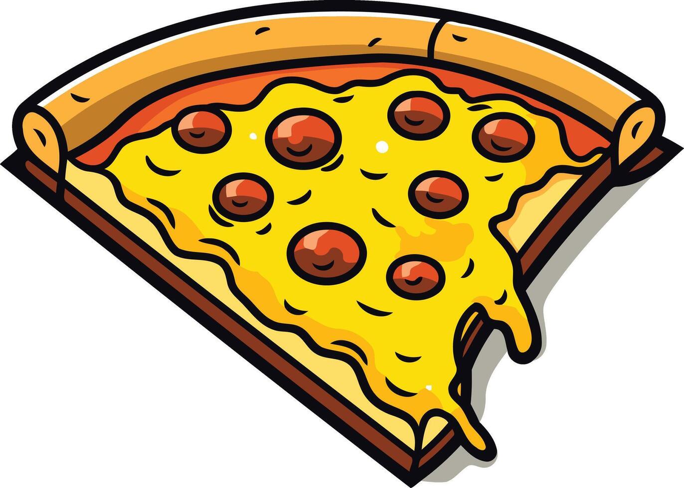 A delicious cartoon pizza slice with pepperoni and gooey cheese, perfect for menu illustrations, food blogs, and social media posts vector
