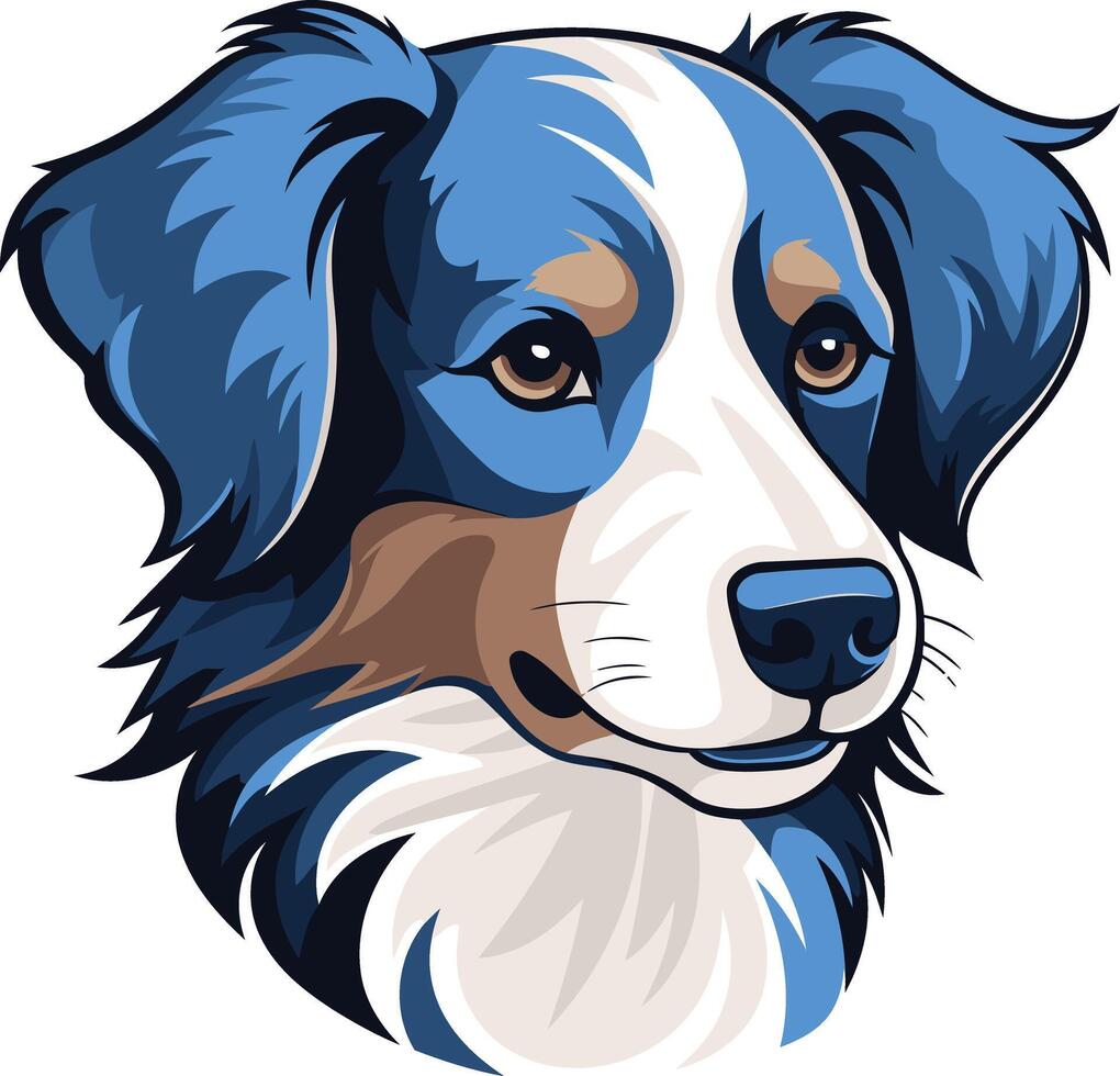 A friendly blue merle dog with brown eyes and a happy expression vector