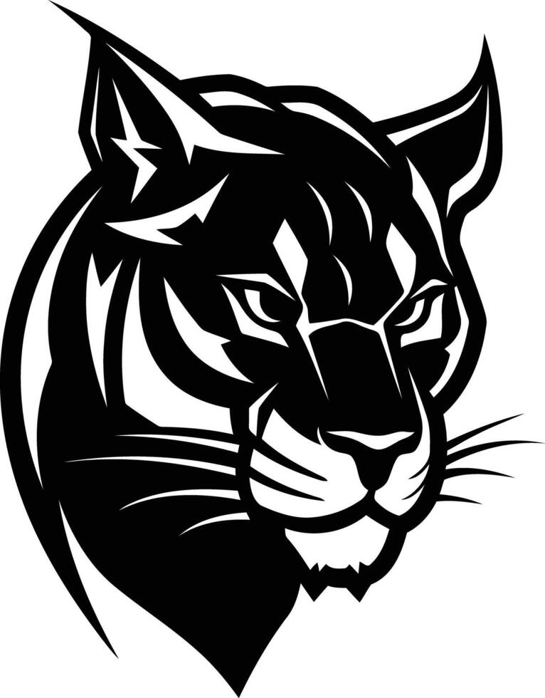 A bold and fierce black and white illustration of a bobcat's head, perfect for logos, branding, and sports teams vector