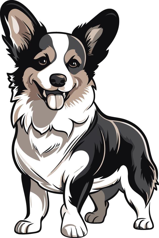 A charming illustration of a welsh corgi, depicted in a playful and cartoonish style vector