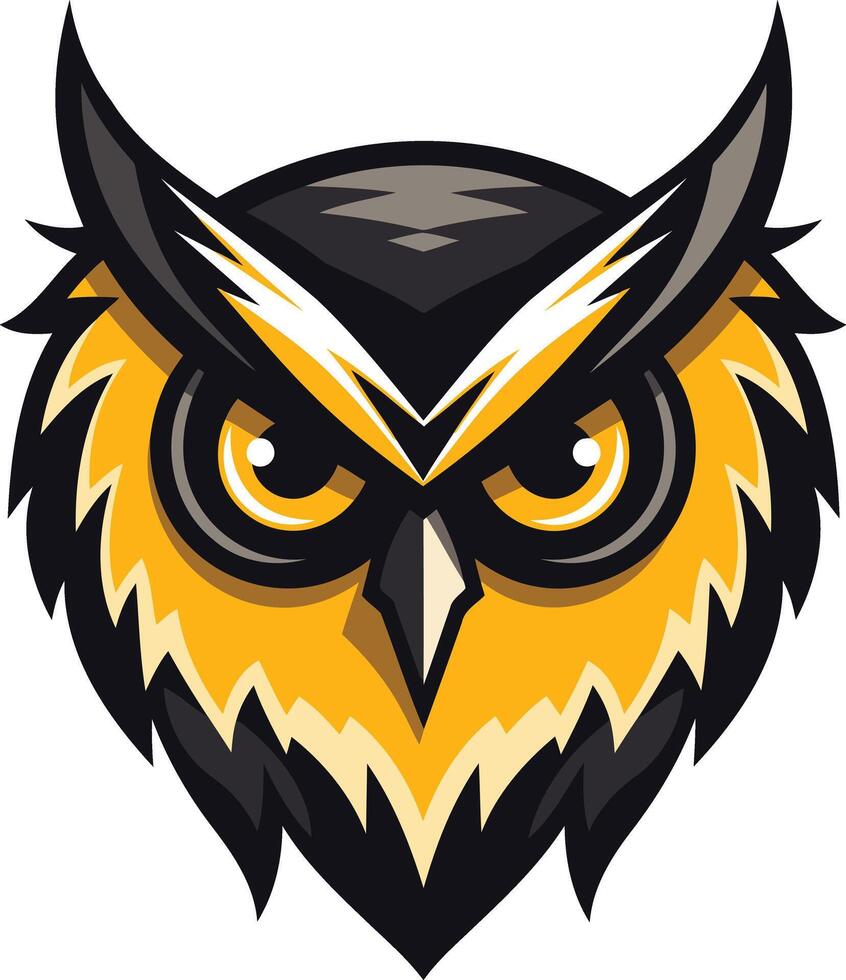 A fierce and bold owl logo design with sharp, detailed lines and striking yellow and black color scheme vector
