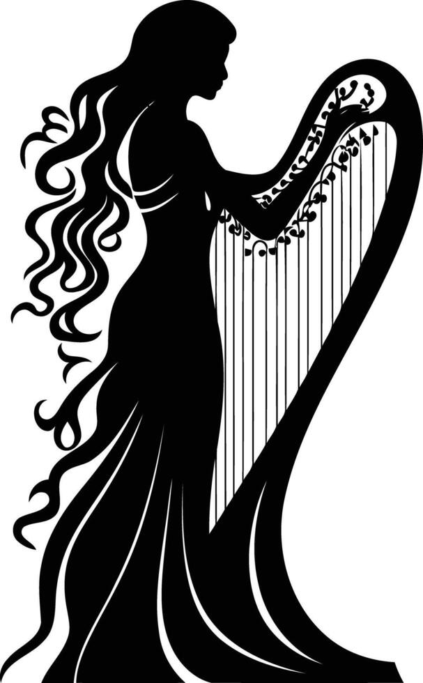 Elegant silhouette of a woman playing a harp vector