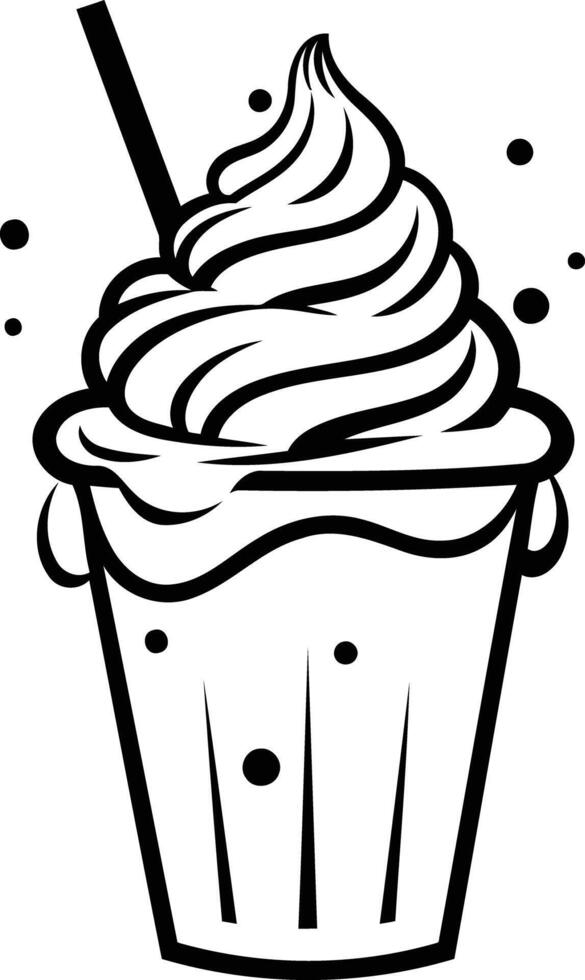 A simple, bold line drawing of a milkshake with whipped cream and a straw vector