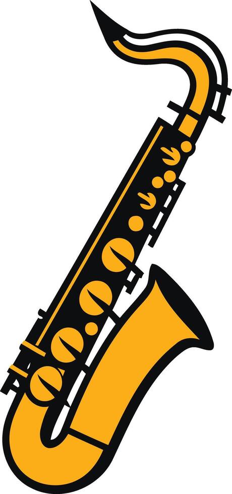 Simple, bold illustration of a yellow saxophone vector