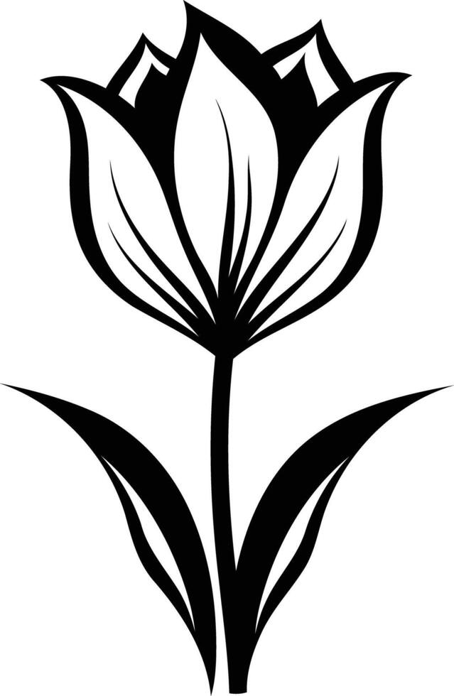 Simple black and white illustration of a stylized tulip flower vector