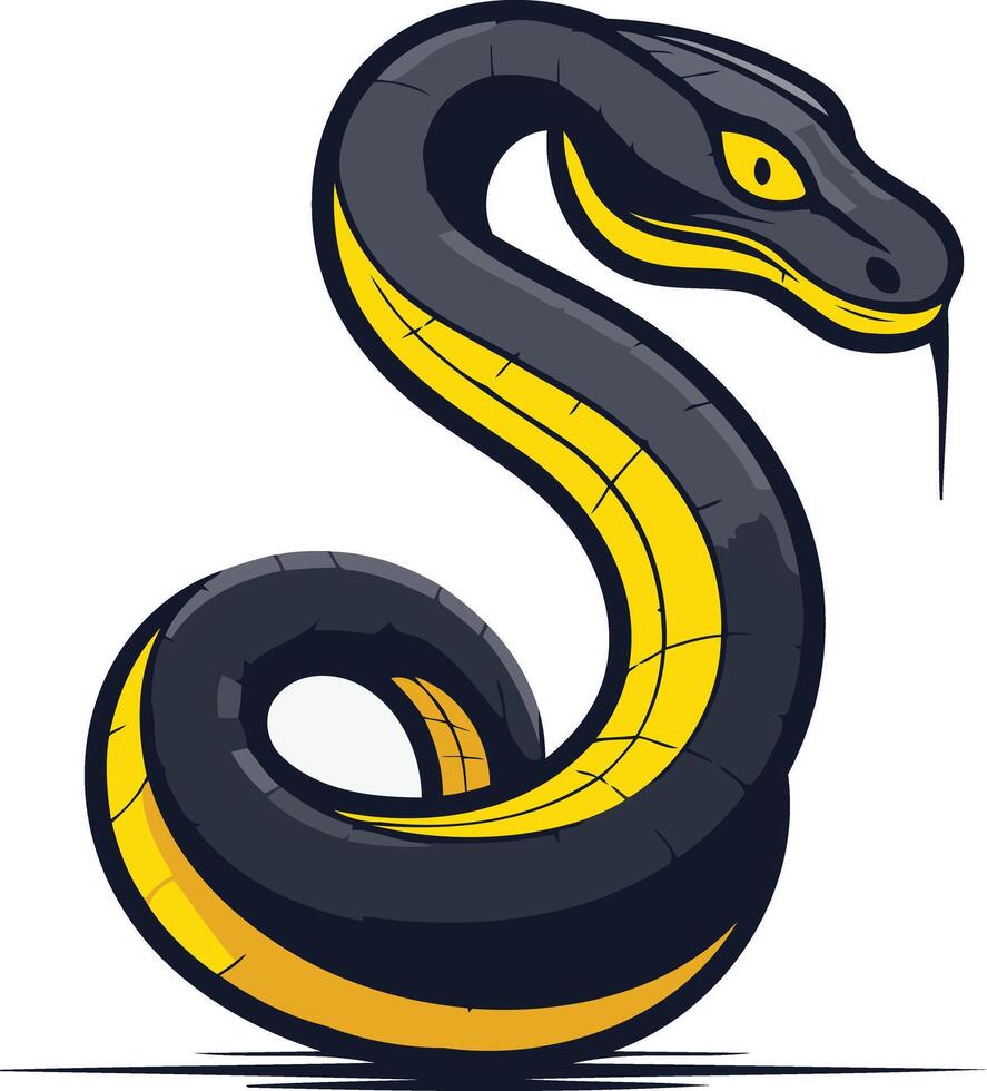 Black and Yellow Cartoon Snake with a Coiled Tail vector