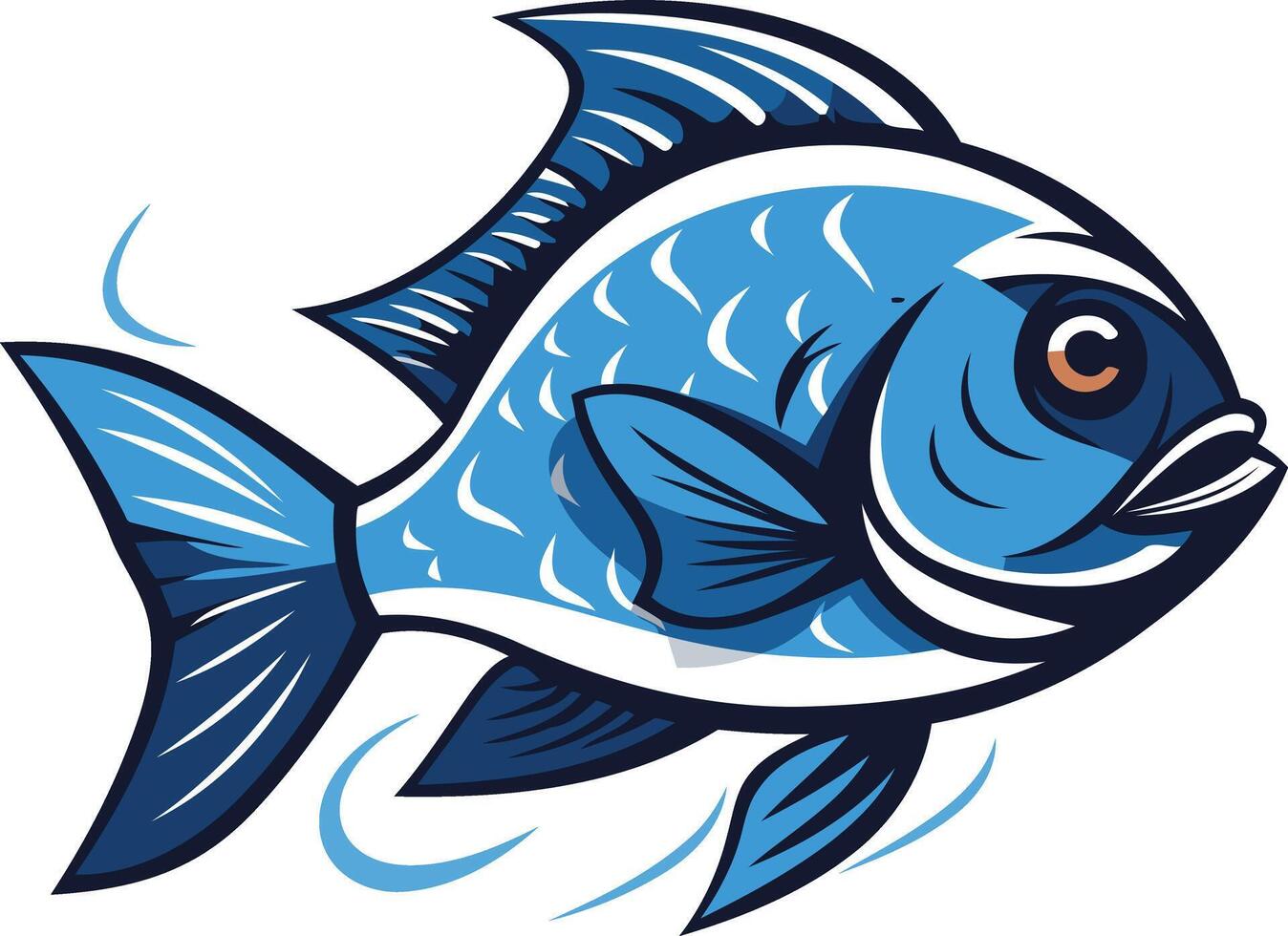 A vibrant blue fish, drawn in a cartoon style, with dynamic fins and a playful expression vector