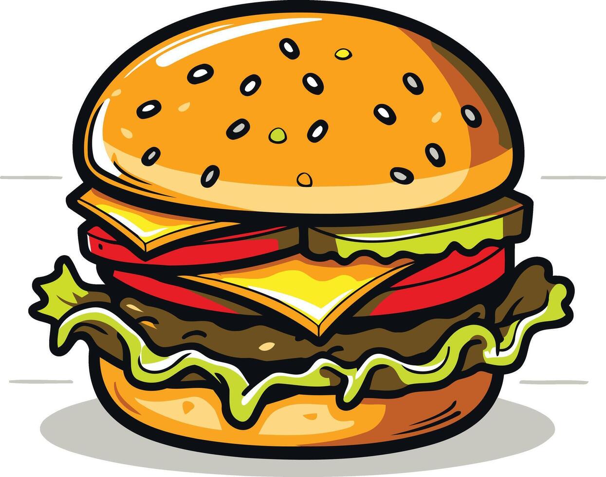 A delicious cartoon burger with all the fixings vector