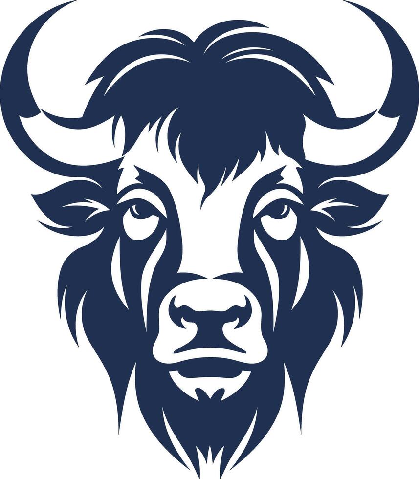 A strong and powerful silhouette of a bull's head with sharp horns, perfect for branding, logos, or any design needing a bold statement vector