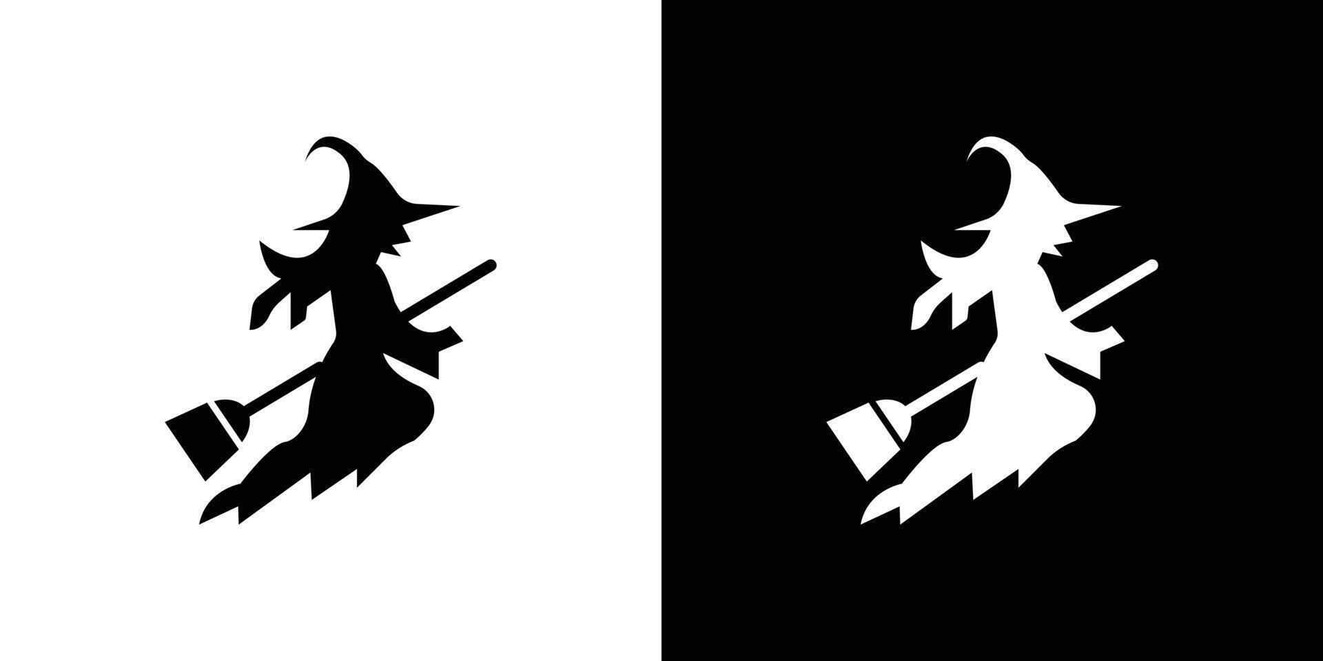 Witch on a broom icon logo set vector