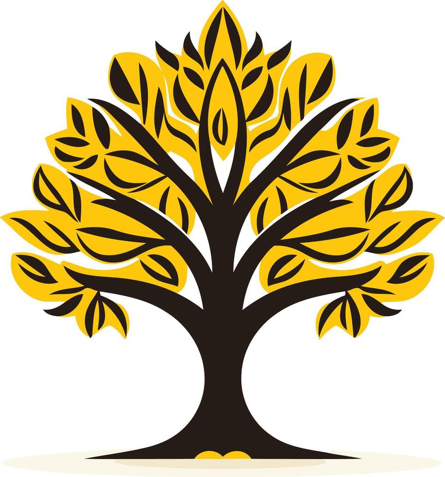 Stylized Tree with Yellow Leaves and Black Branches vector