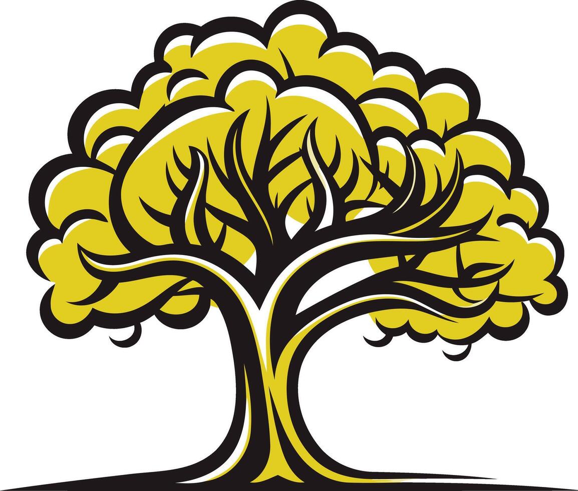 Stylized Yellow Tree with Black Branches vector