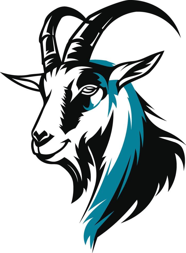 Stylized Black and Teal Goat Portrait vector
