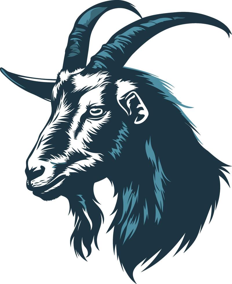 Goat Head Illustration in Blue and Black vector