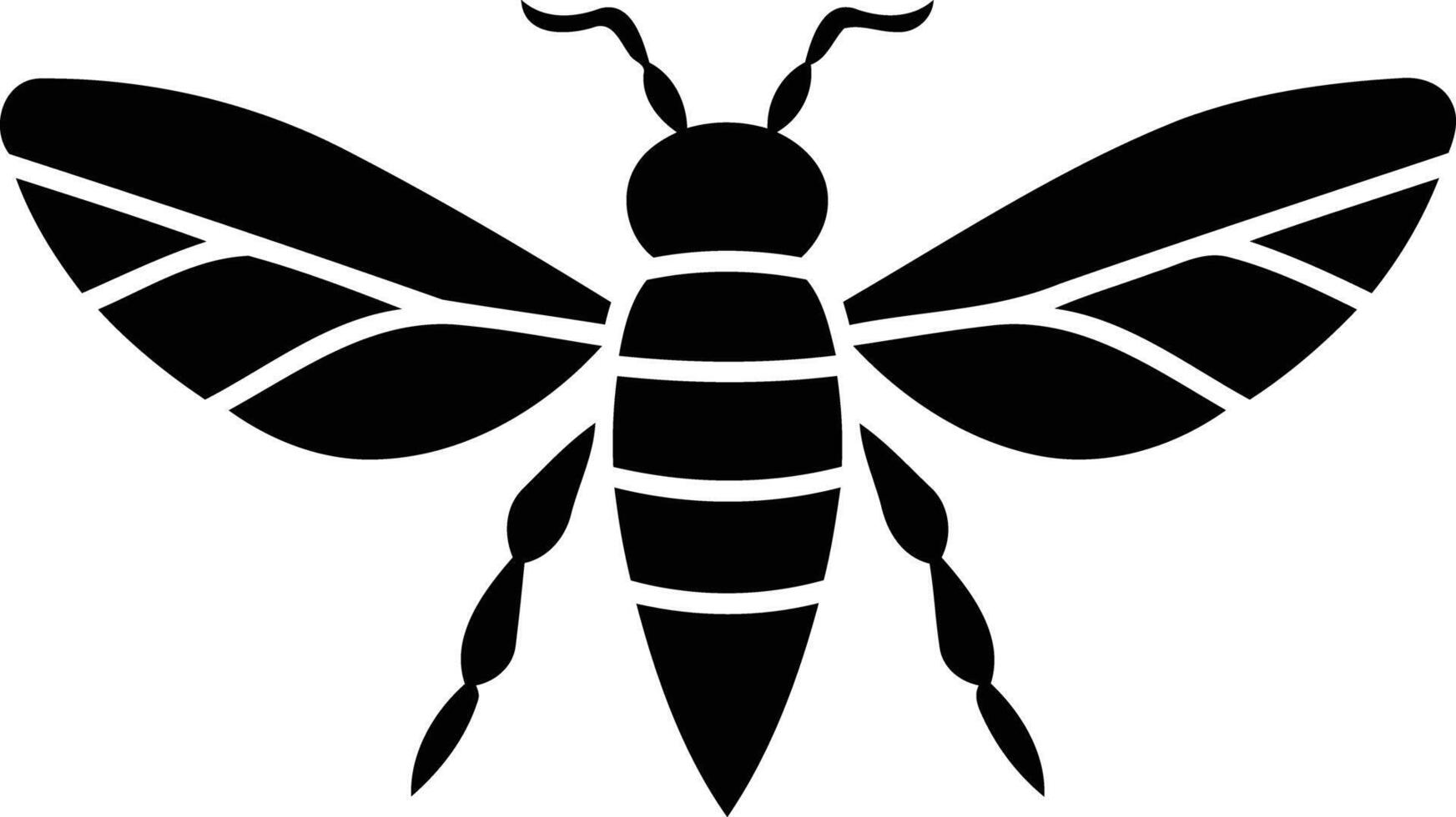 Simple, bold silhouette of a bee in black vector