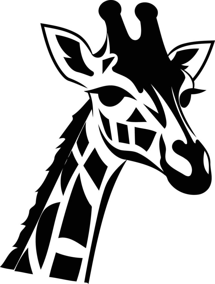 Stylish black and white giraffe head silhouette vector
