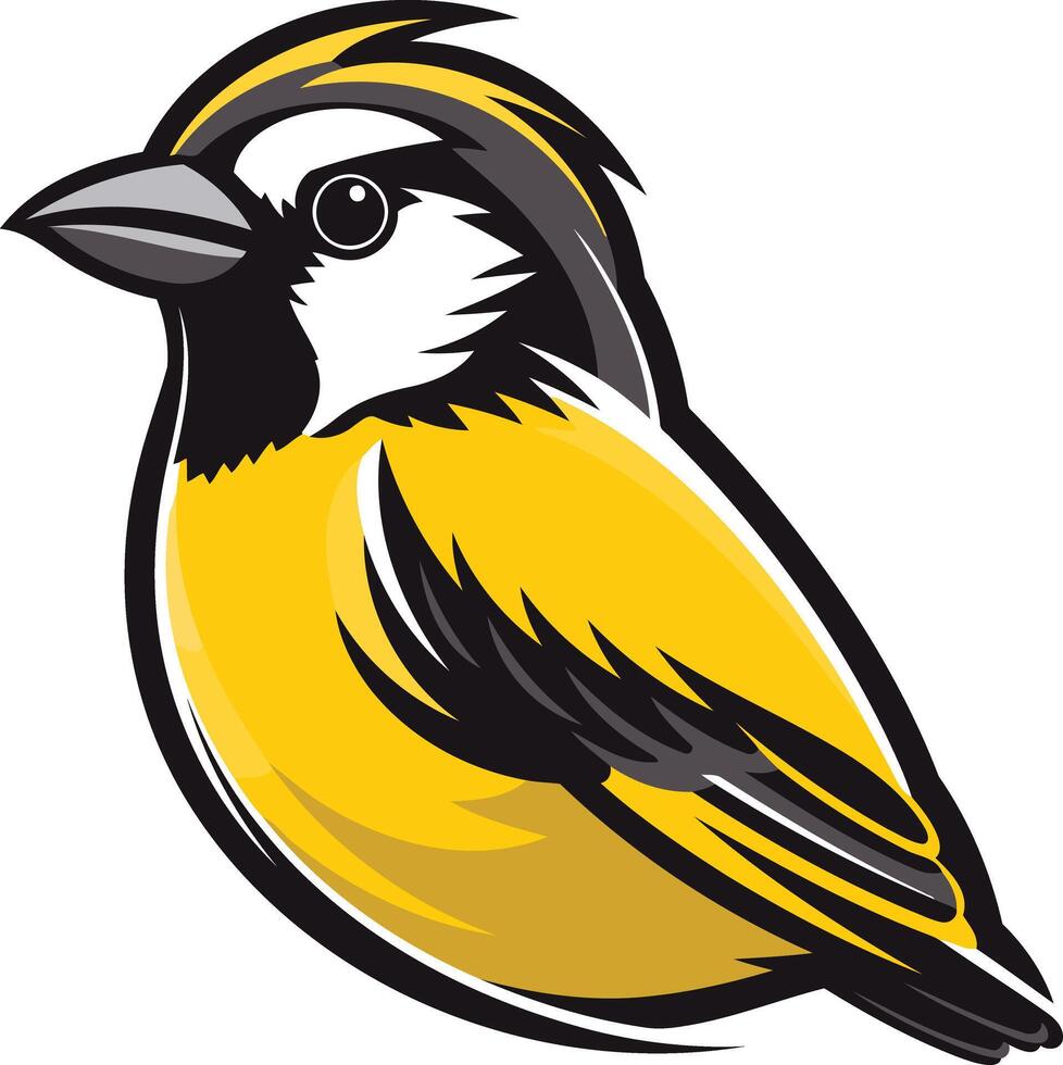 A cute yellow bird with a black and white head, a cartoon illustration in format vector