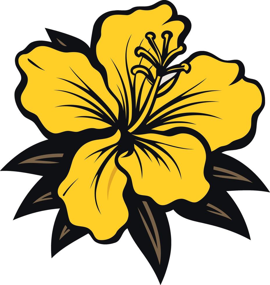 Vibrant yellow hibiscus flower with bold black outlines, perfect for tropical designs, summer themes, and floral patterns vector