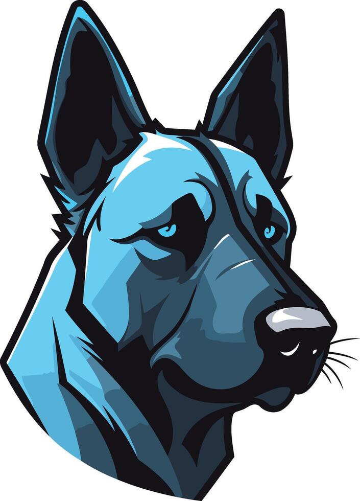 A bold and striking illustration of a german shepherd's head, featuring a cool blue color scheme vector