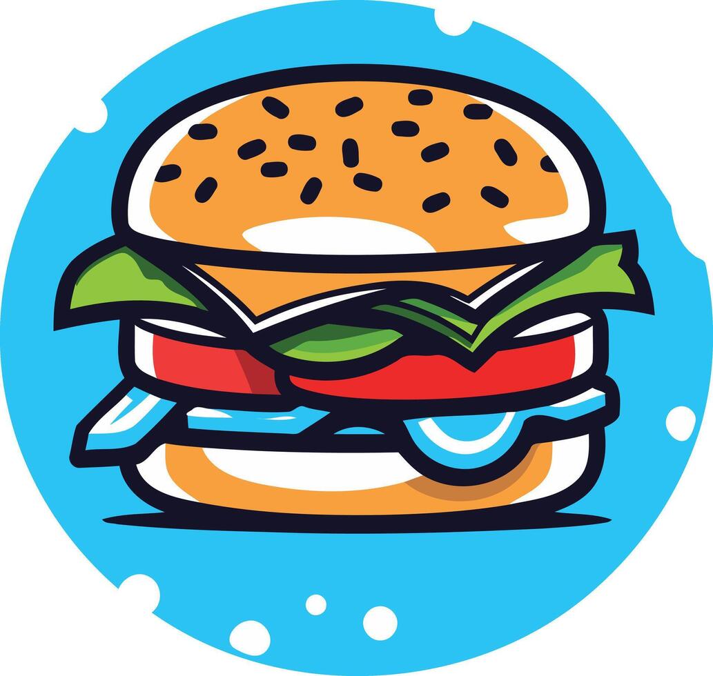 A cartoon burger with lettuce, tomato and cheese vector