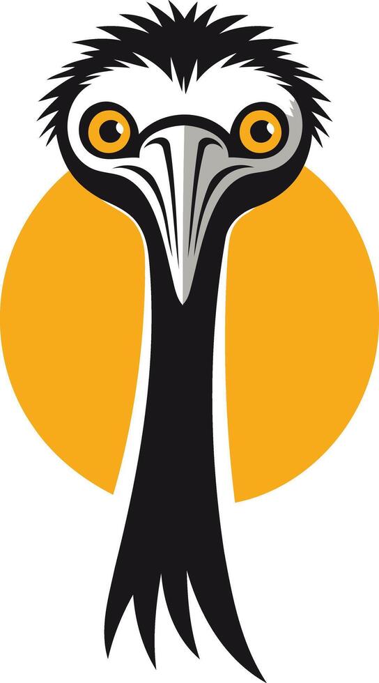 A playful illustration of an ostrich head peeking out from behind a yellow circle, perfect for children's books, branding, and social media vector