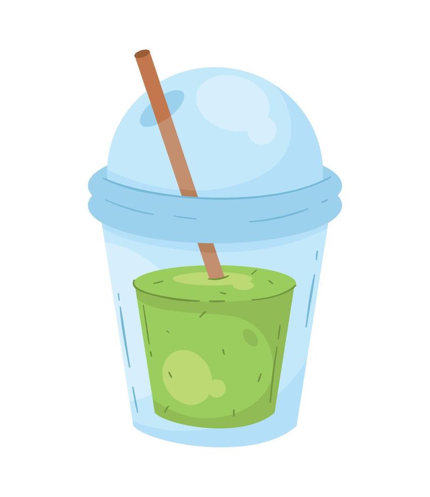 A cup with a straw and a green smoothie vector