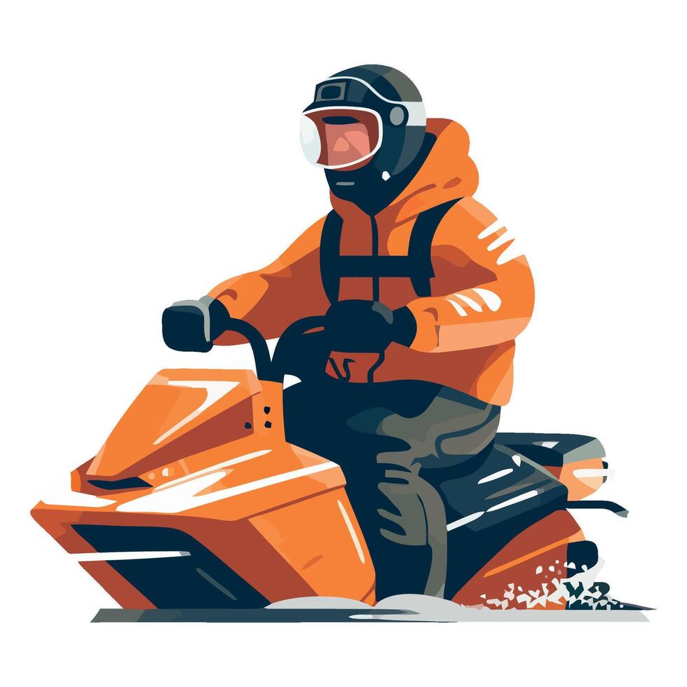 A man in an orange jacket riding a snowmobile vector