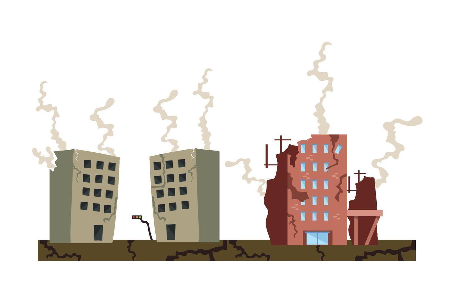 Two buildings with smoke coming out of them vector