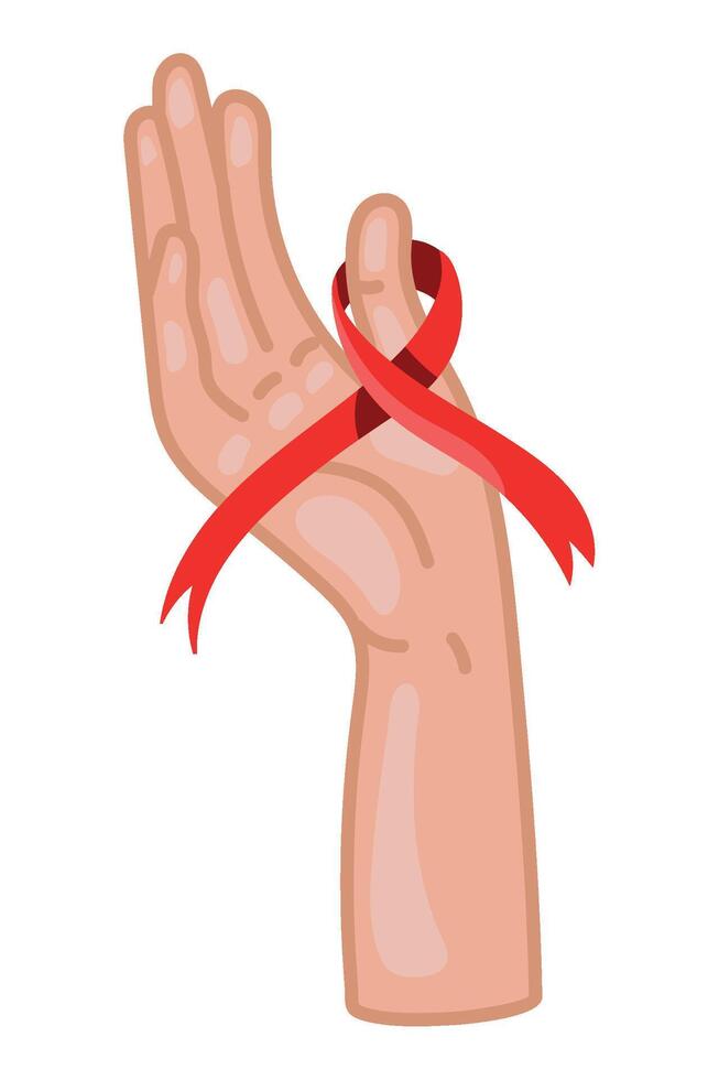 A hand with a red ribbon around it vector