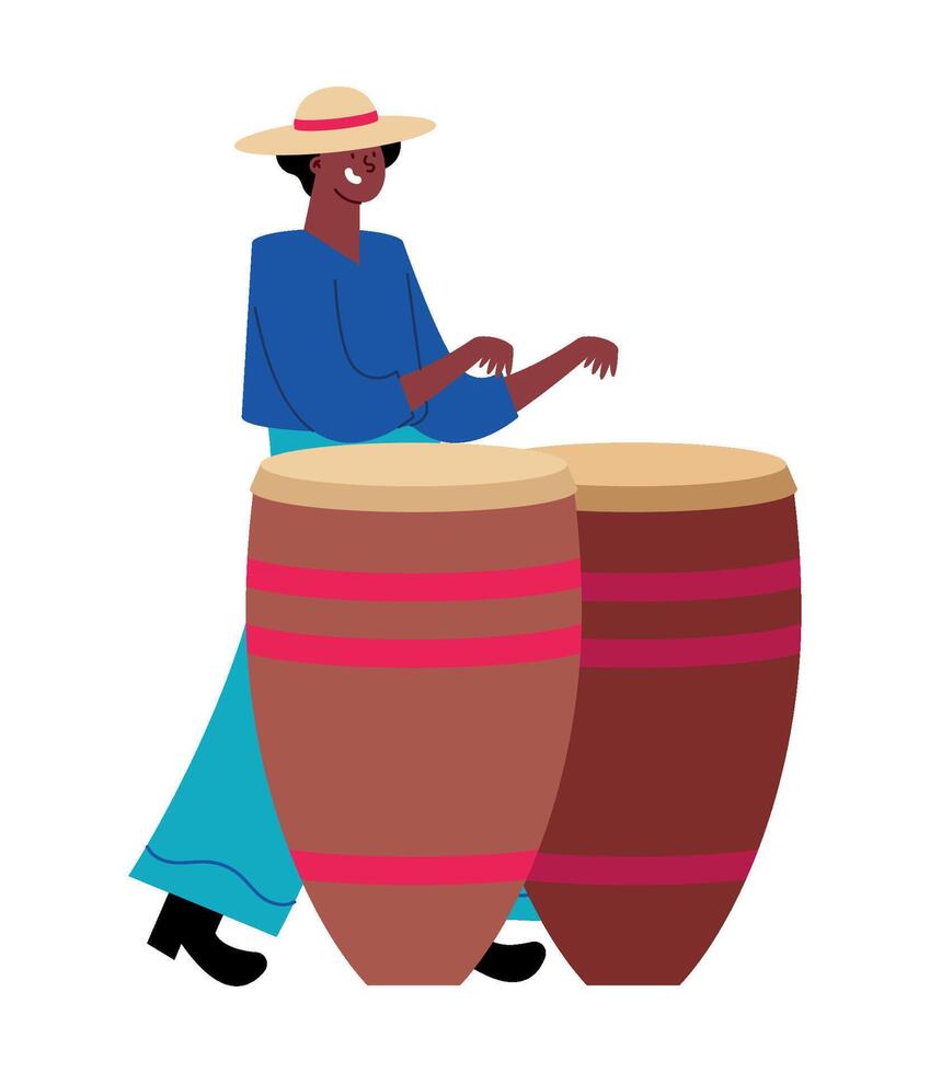 A woman playing a conga drum vector