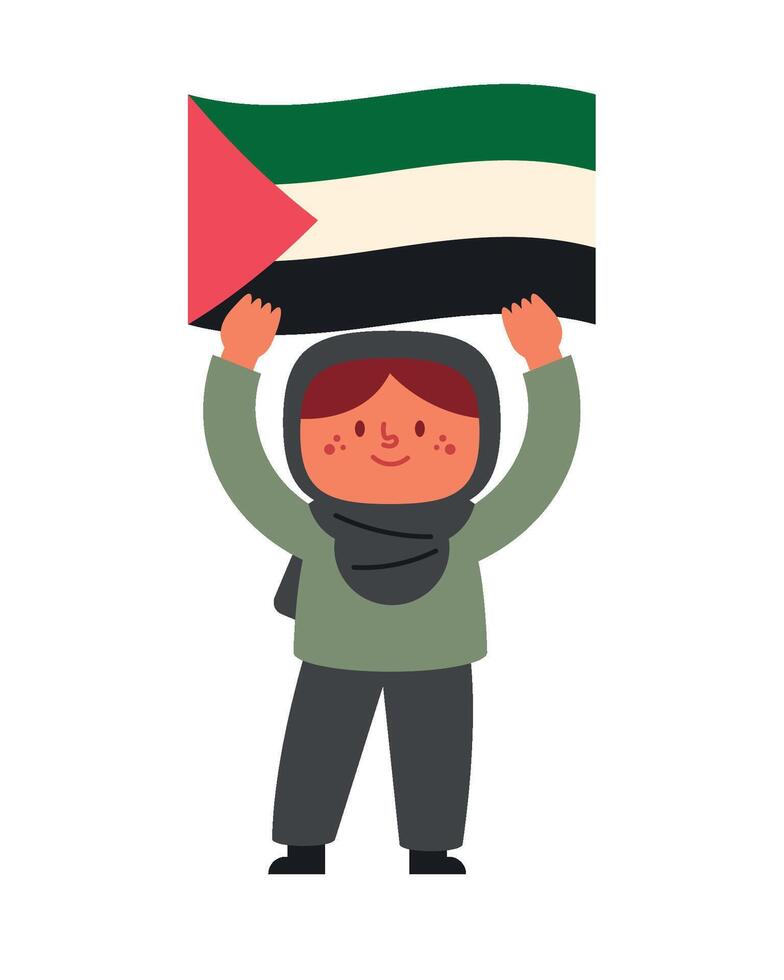 A cartoon character holding up a flag of palestine vector