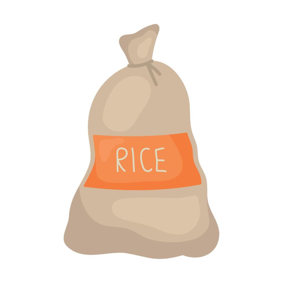 Rice bag with orange bag label illustration vector