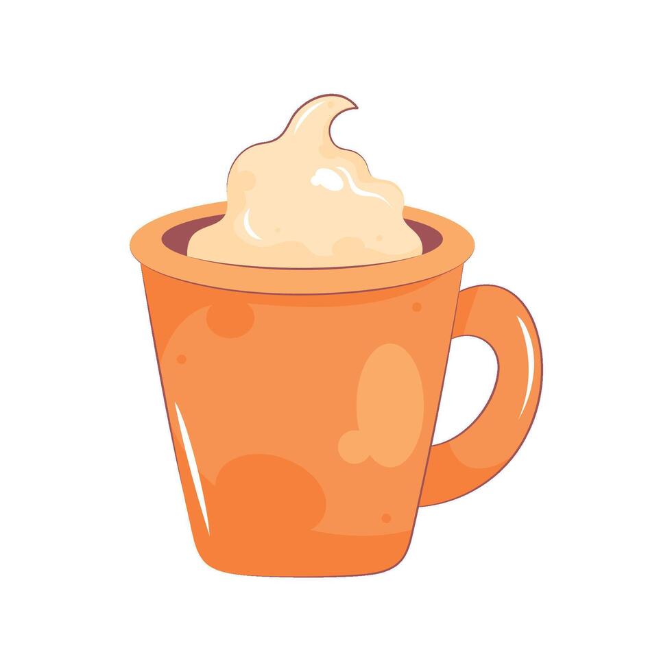 Orange cup with whipped cream illustration on white background vector