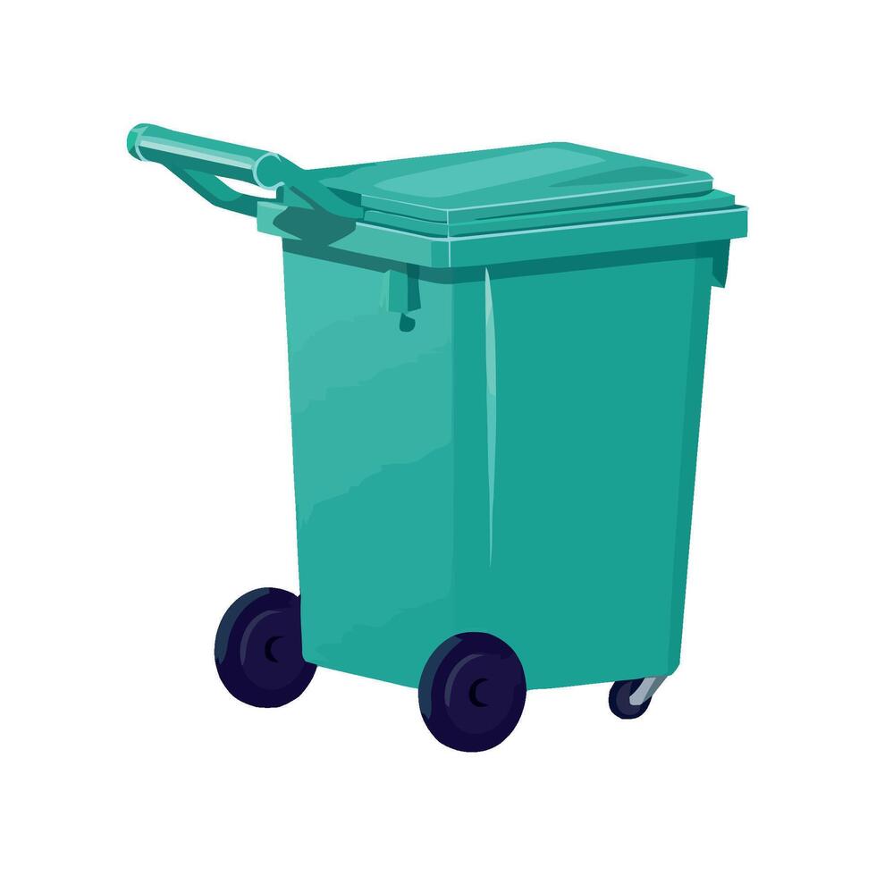 A green trash can with wheels on a white background vector